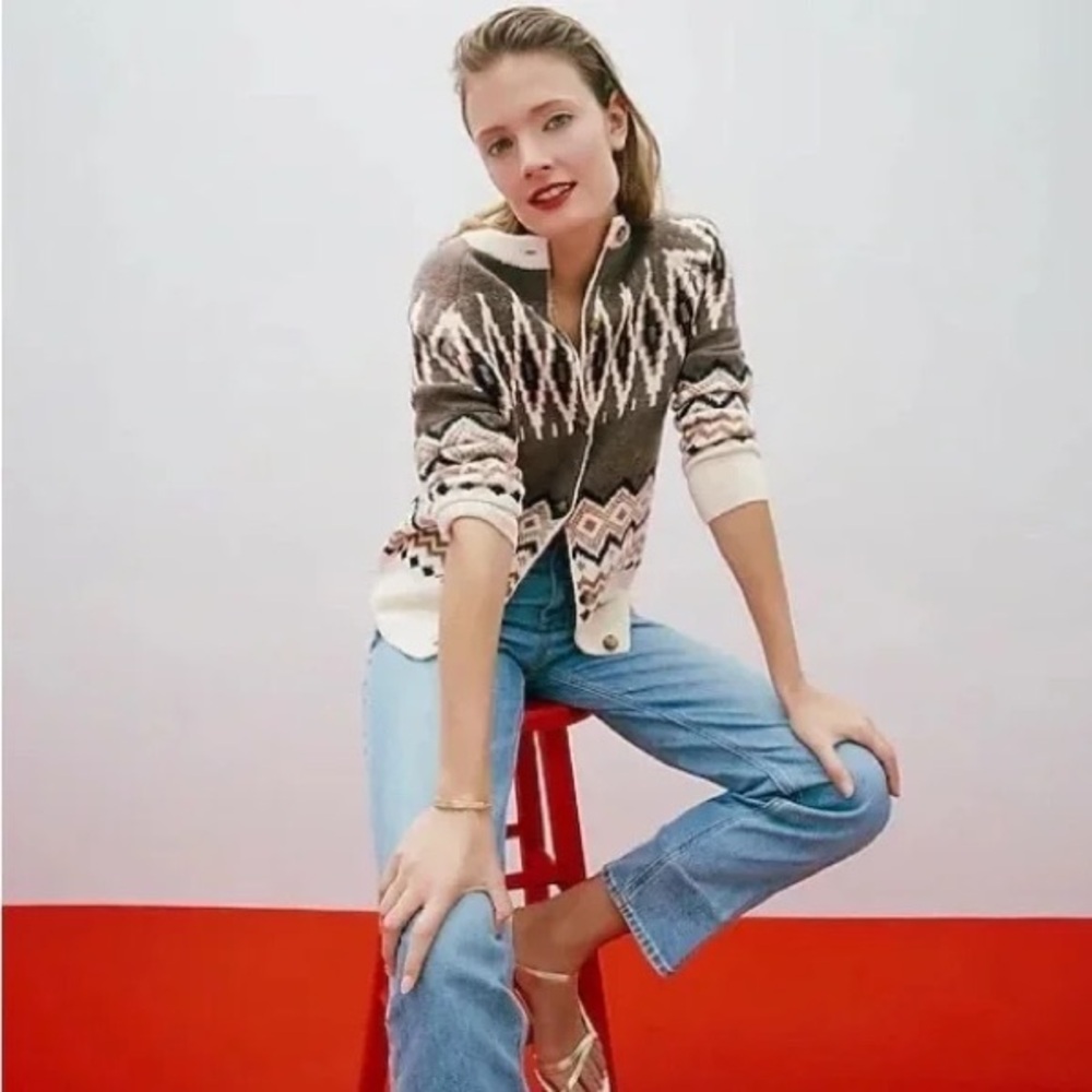 J Crew Fair Isle Heather Fawn Muslin cardigan